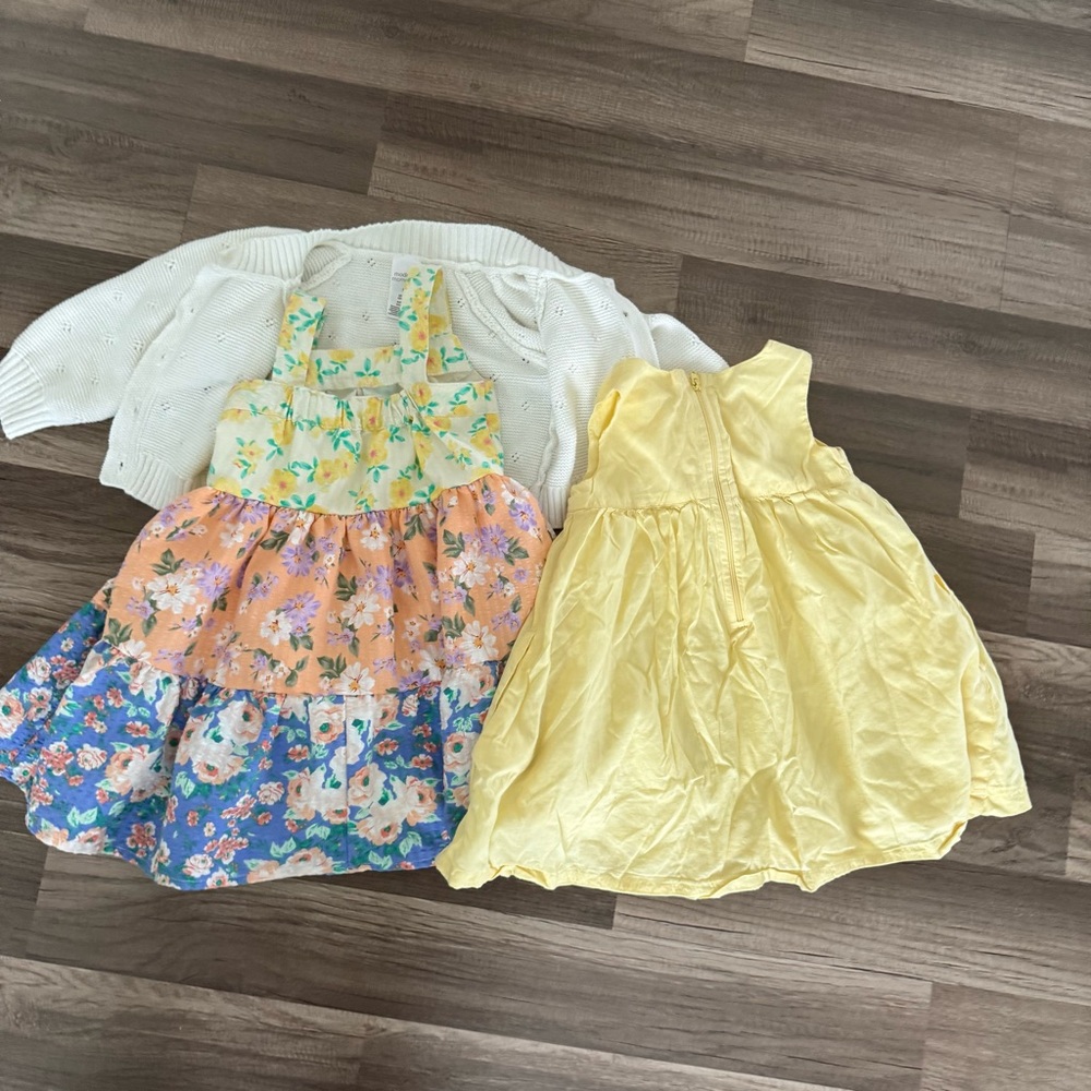 Floral and Yellow Kids Dress ,white kids sweater set - Picture 3 of 11